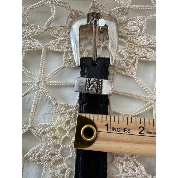 Vintage Western Black Leather Belt Silver Concho Buckle Sz 34 - Picture 6 of 6